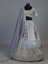 Icy slate blue crush silk luxurious lehenga choli for women