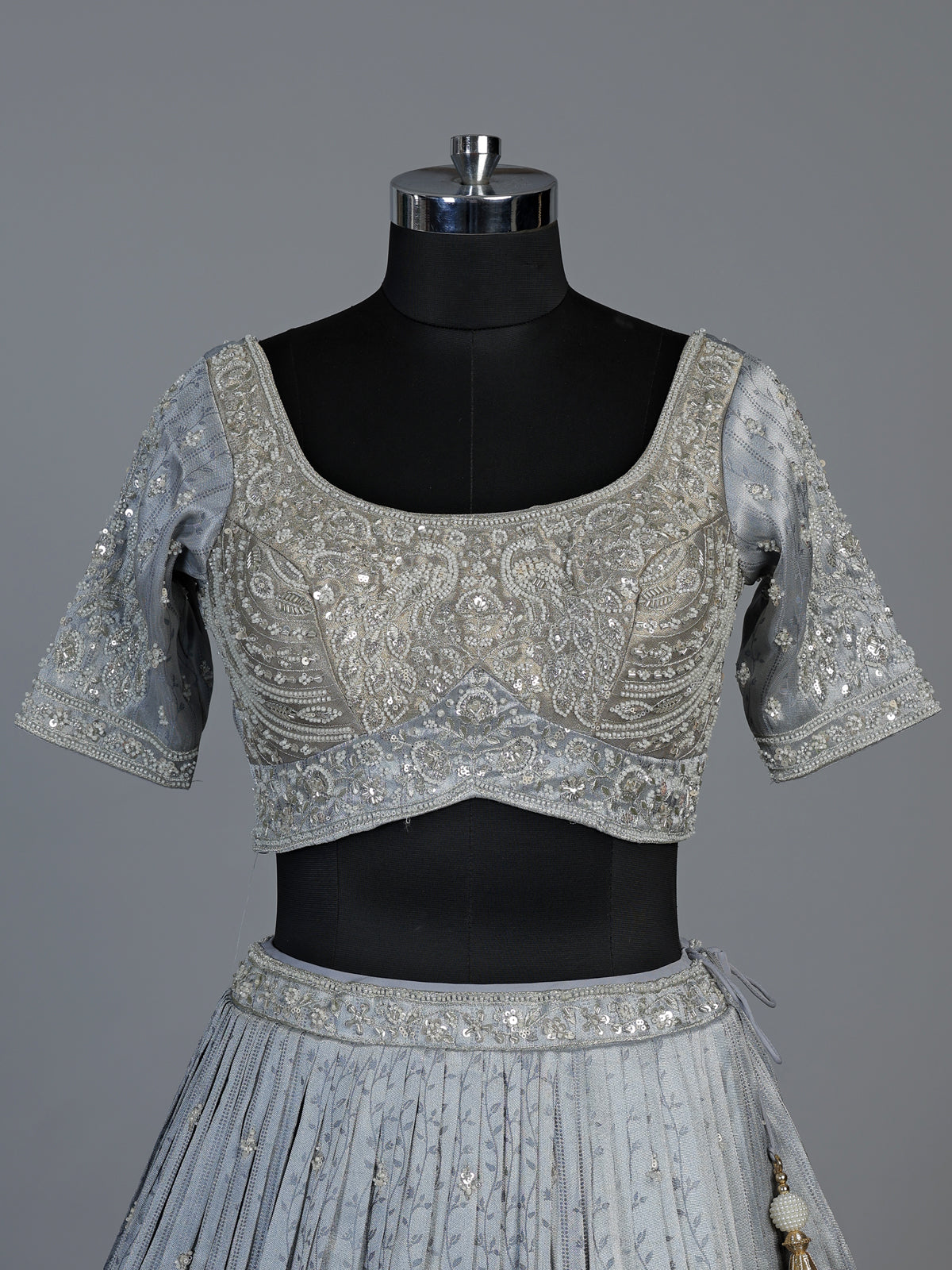 Icy slate blue crush silk luxurious lehenga choli for women