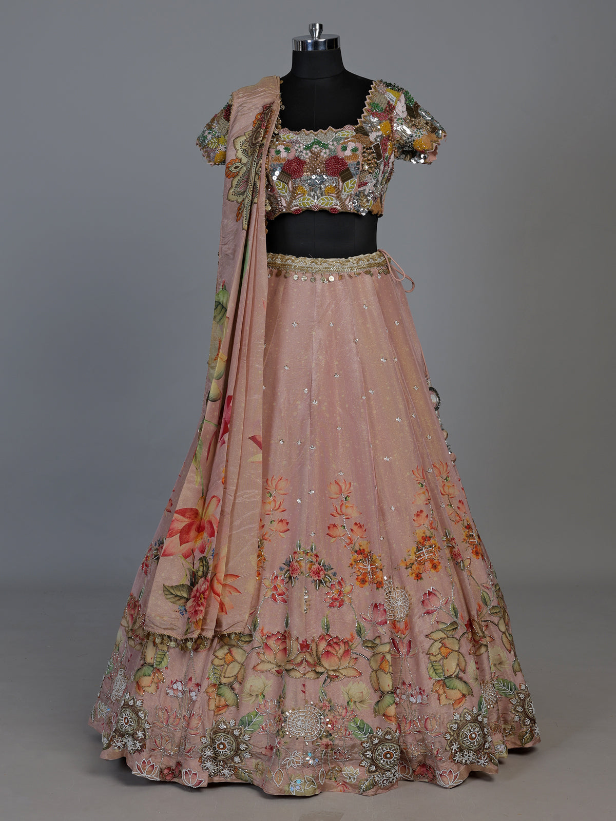 Pink shimmer silk artistic embroidered lehenga choli for women