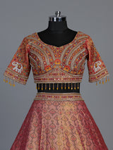 Peach modal silk embellished lehenga choli for women