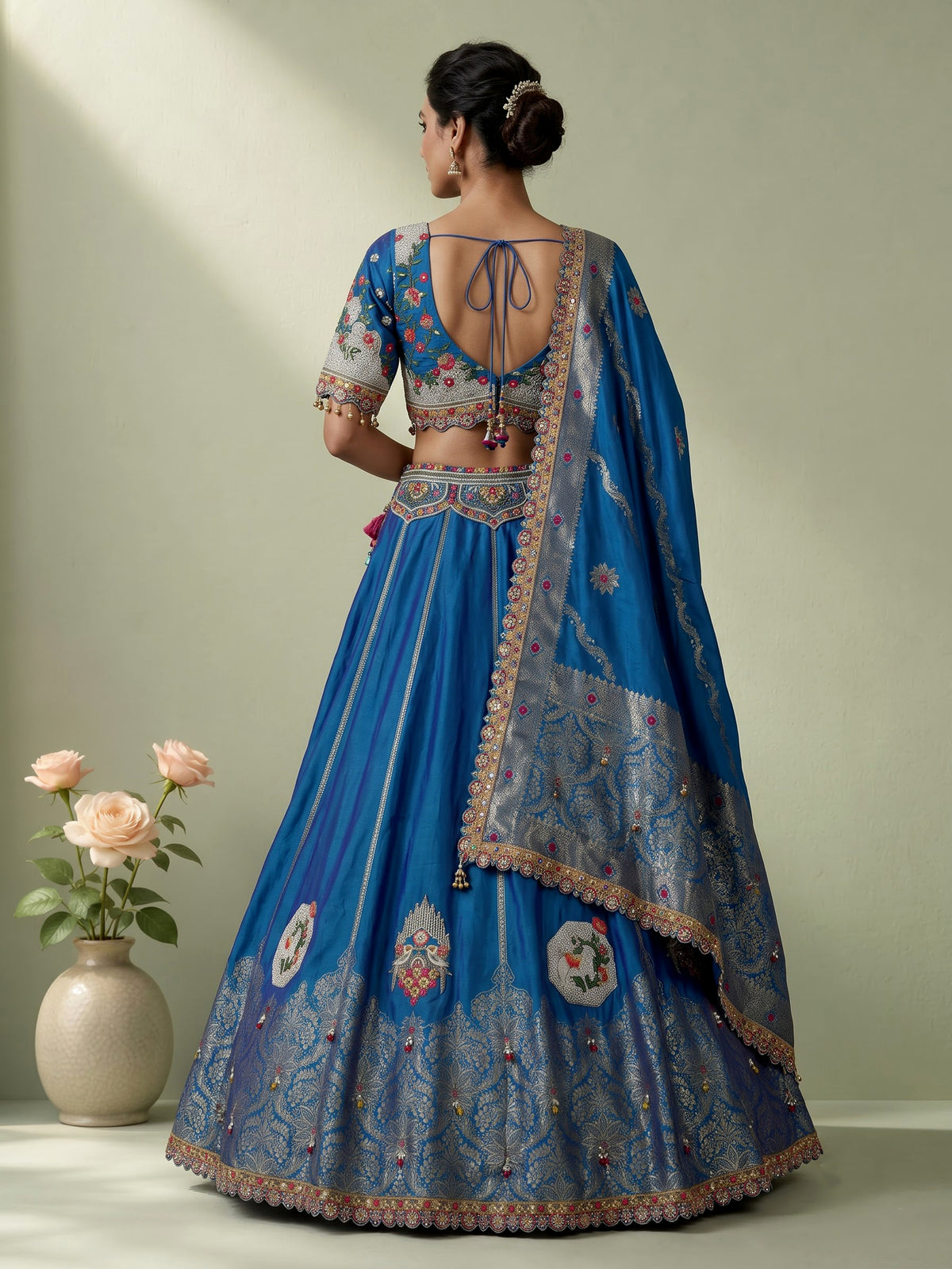 Rama blue silk dupion heritage lehenga choli for women