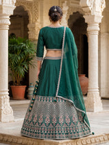 Bottle green silk dupion regal embellished lehenga for women