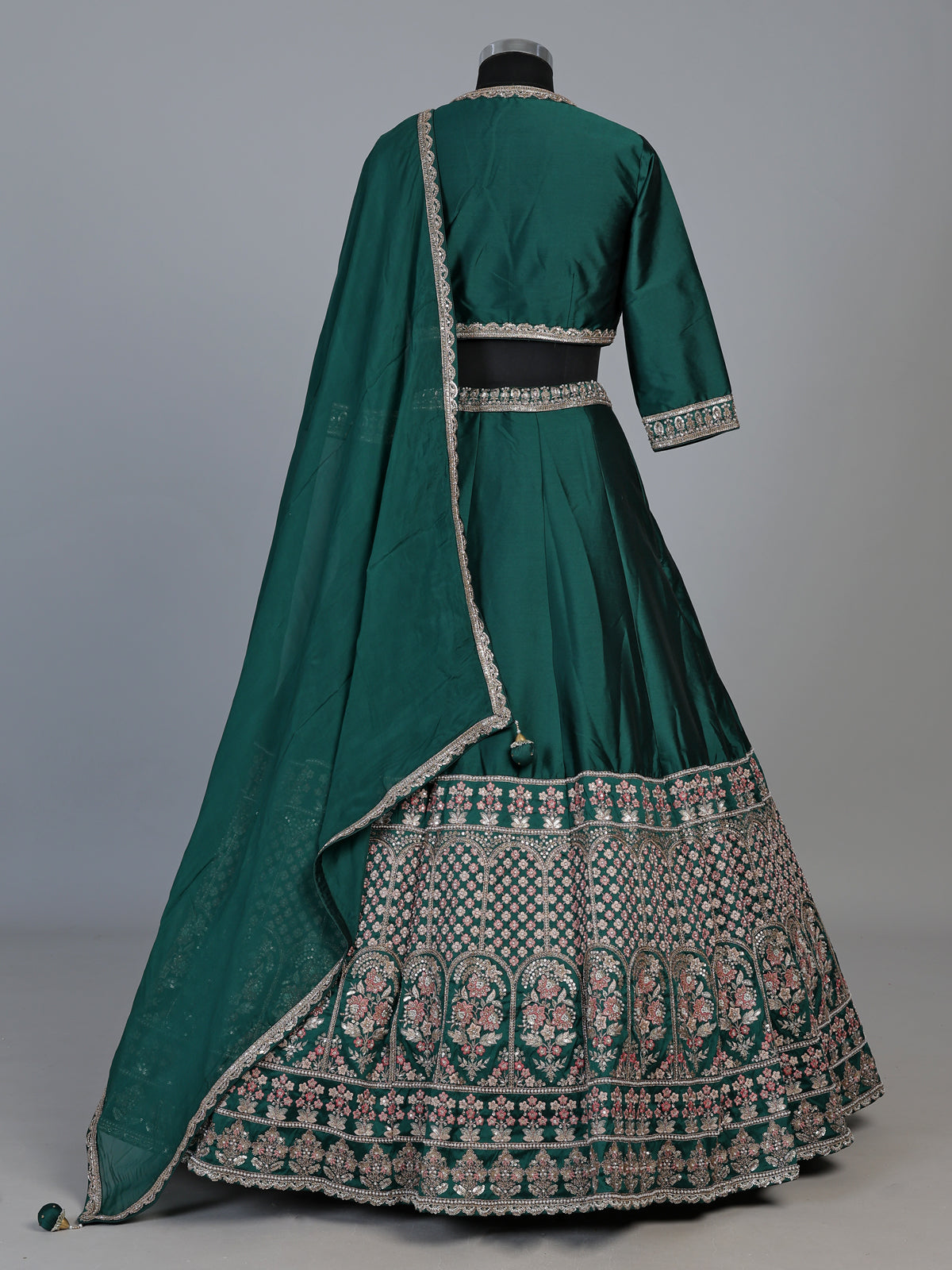 Bottle green silk dupion regal embellished lehenga for women