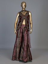 Wine printed silk banarasi palazzo suit with elegant dupatta