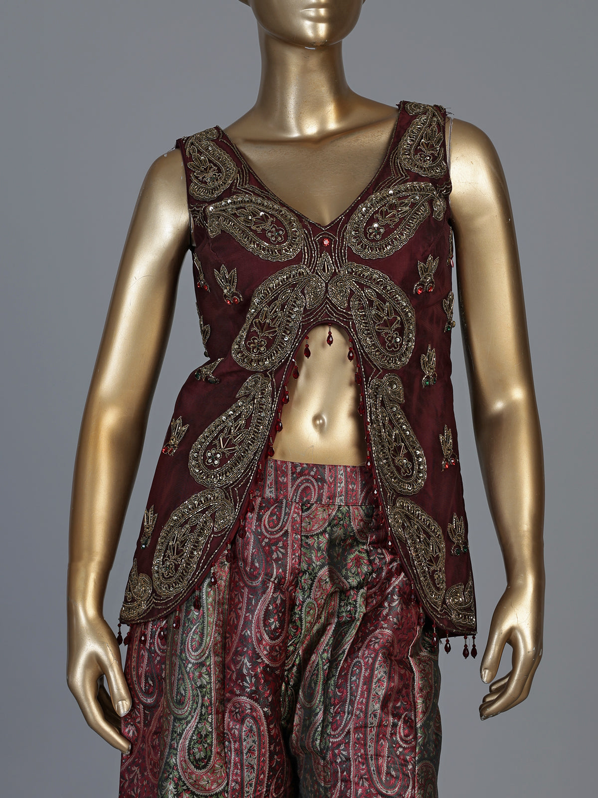 Wine printed silk banarasi palazzo suit with elegant dupatta