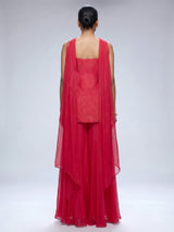 Rani pink raw silk palazzo suit with elegant festive detailing