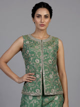 Pista green banarasi silk designer palazzo suit with dupatta
