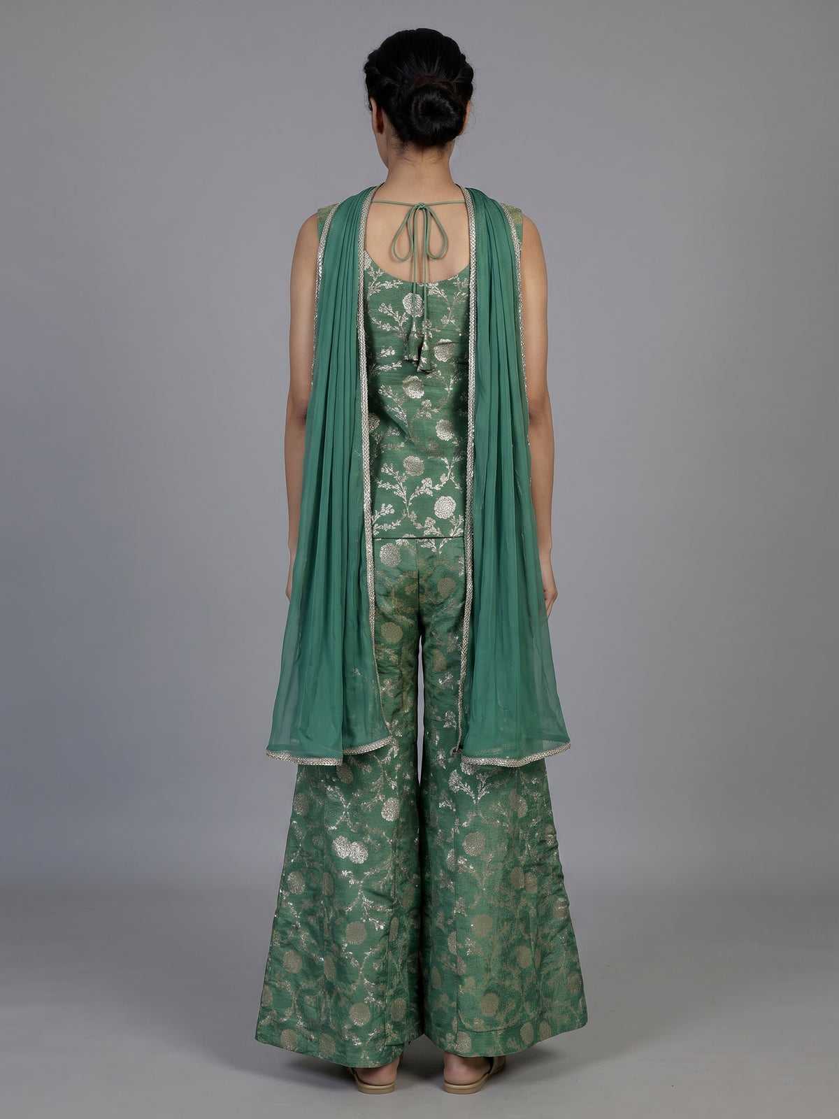 Pista green banarasi silk designer palazzo suit with dupatta