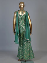 Pista green banarasi silk designer palazzo suit with dupatta