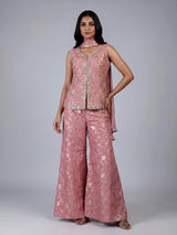 Onion pink banarasi silk designer palazzo suit with dupatta