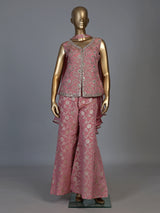 Onion pink banarasi silk designer palazzo suit with dupatta