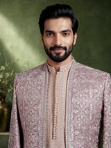 Beige pink georgette silk indowestern set for men