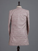 Beige pink georgette silk indowestern set for men