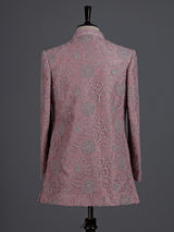 Onion pink silk net indowestern set for men