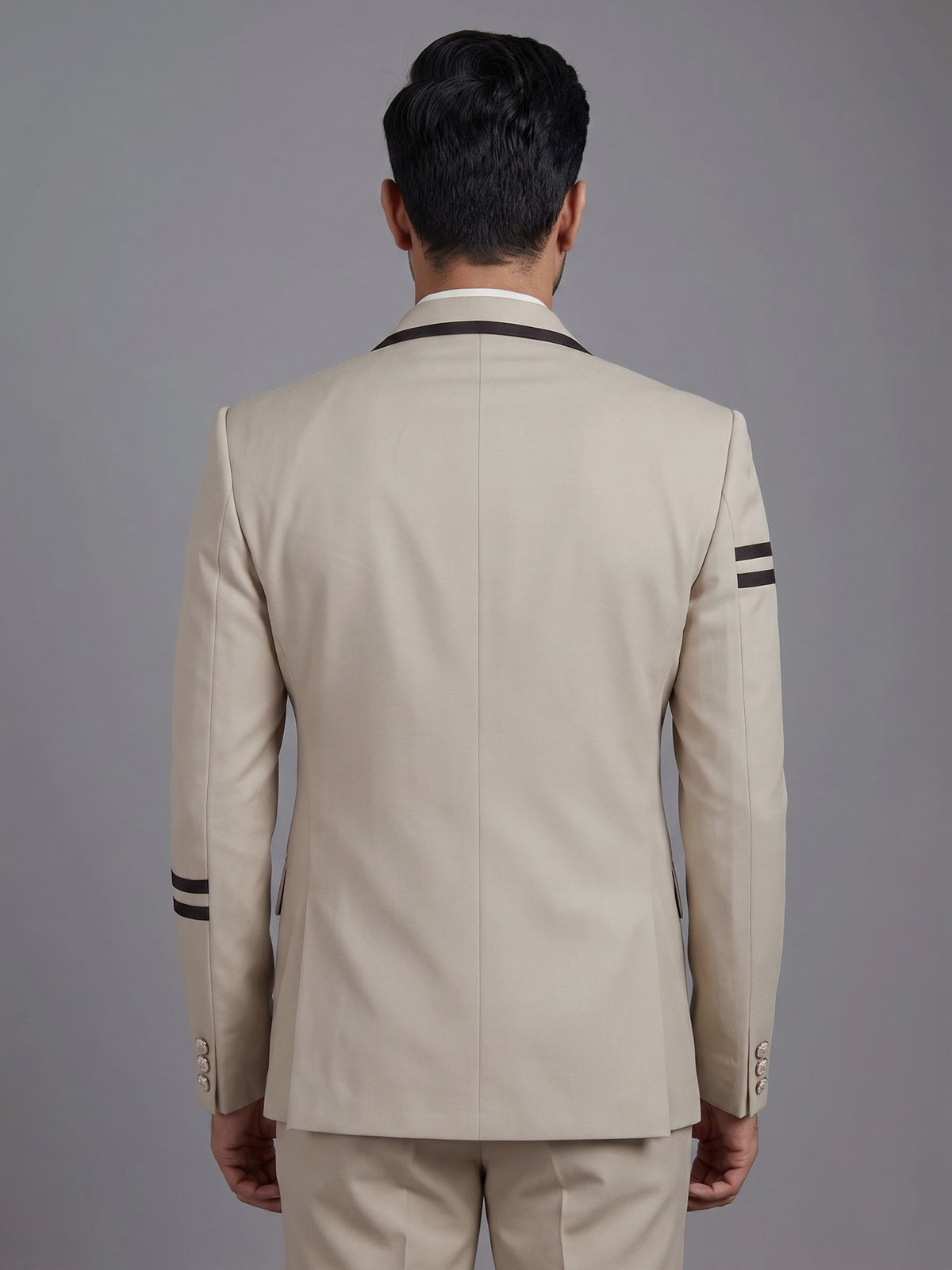Beige terry rayon blazer for men with black piping accents