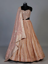 Peach chiffon silk designer lehenga choli with embellished dupatta