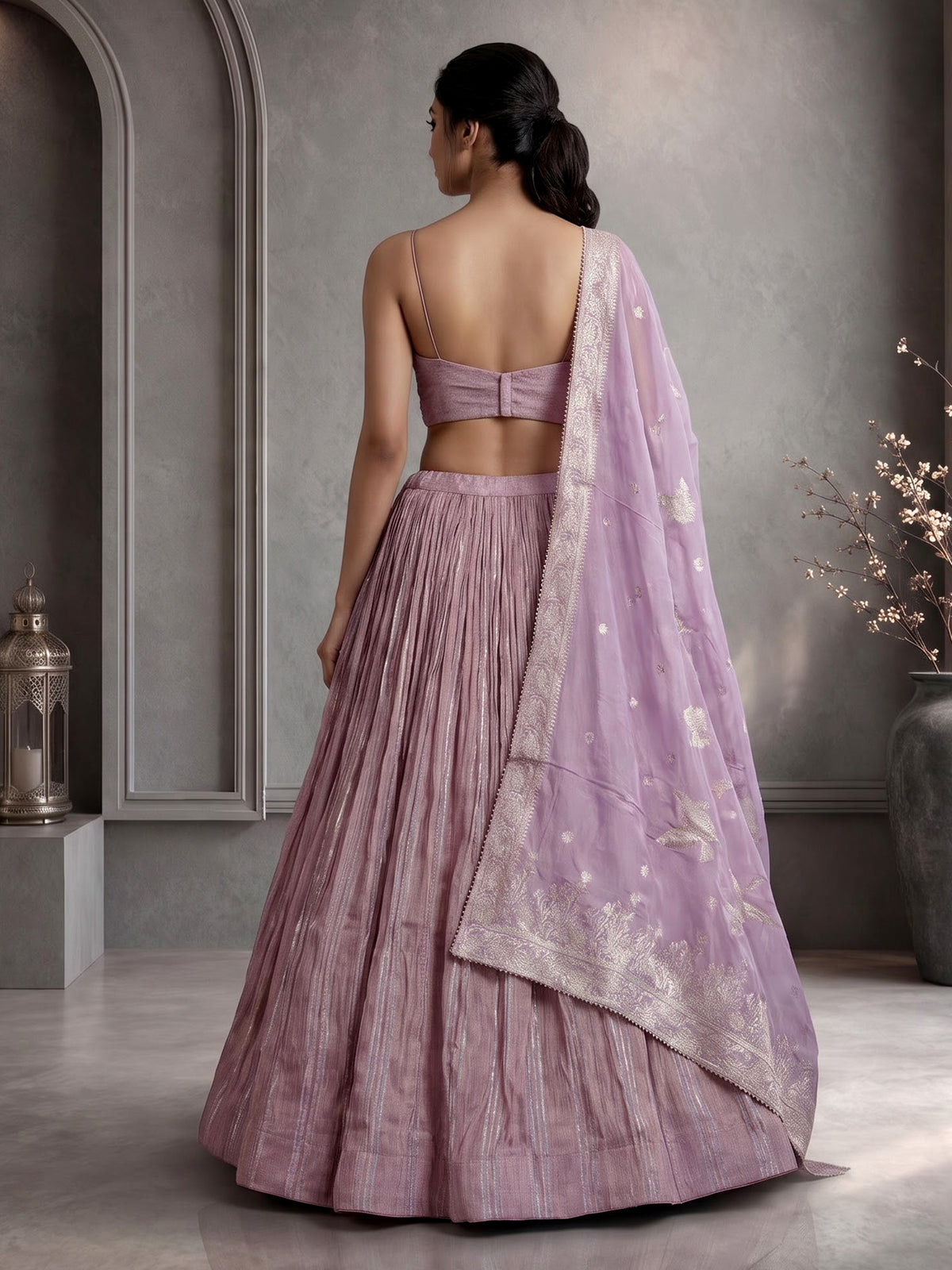Mauve purple chiffon silk designer lehenga choli with dupatta