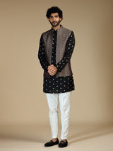 Black silk embellished waistcoat set for men