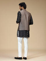 Black silk embellished waistcoat set for men
