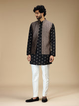 Black silk embellished waistcoat set for men