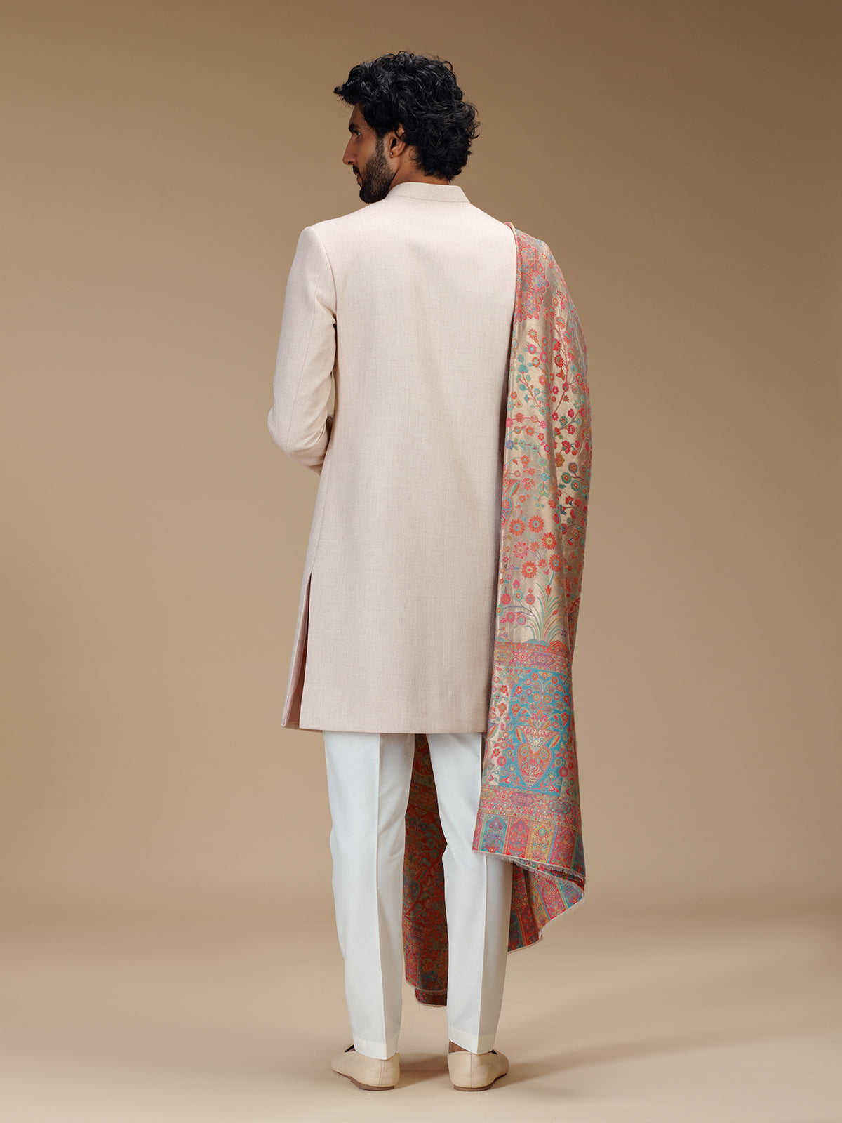 Refined peach mens indo western with dupatta