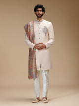 Refined peach mens indo western with dupatta