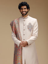Refined peach mens indo western with dupatta