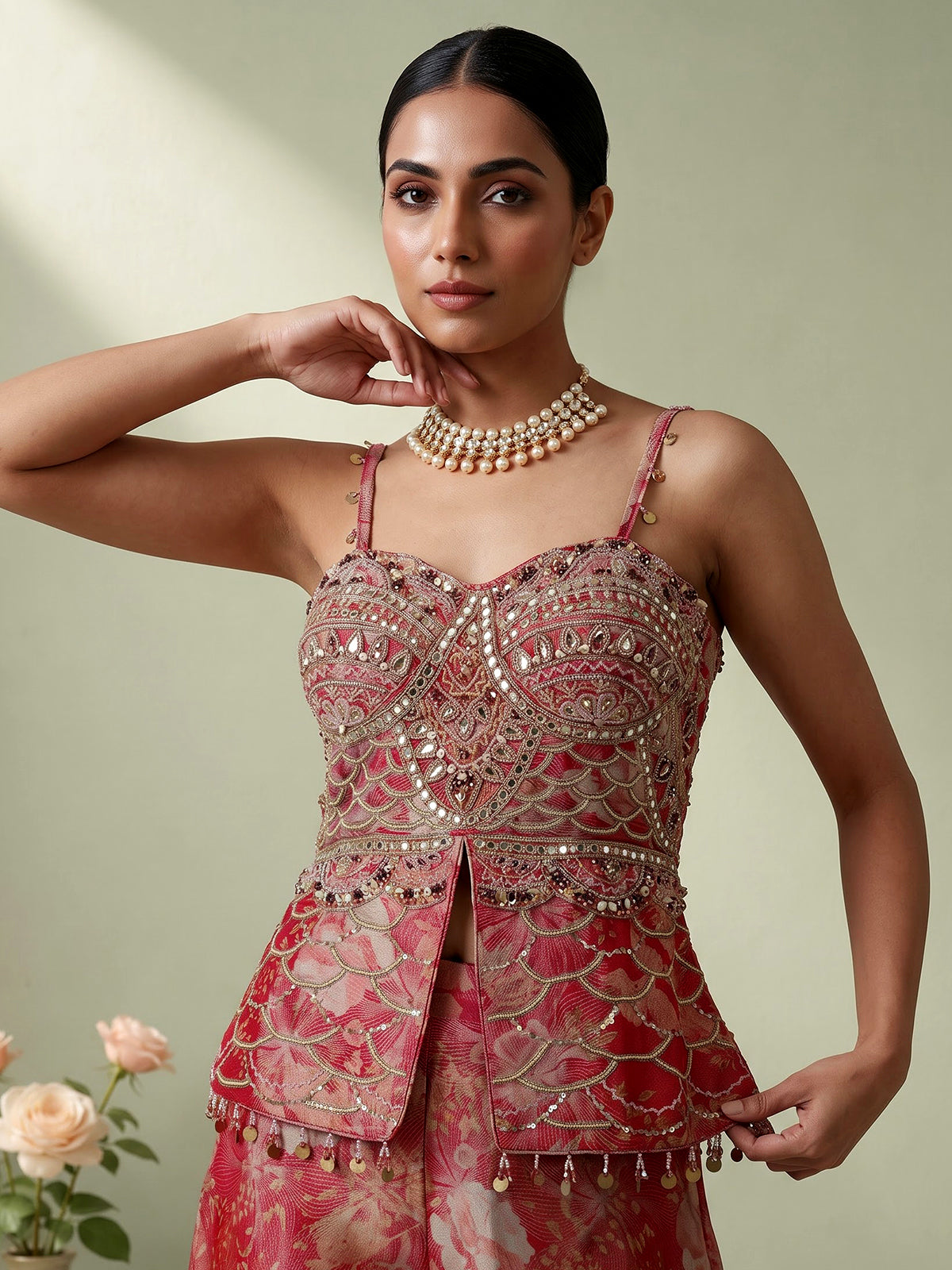 Rani pink silk party wear designer palazzo suit with dupatta