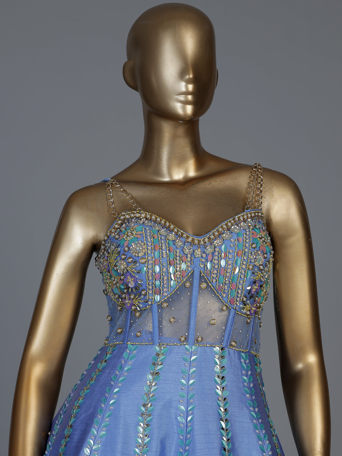 Ice blue raw silk designer salwar suit for receptions
