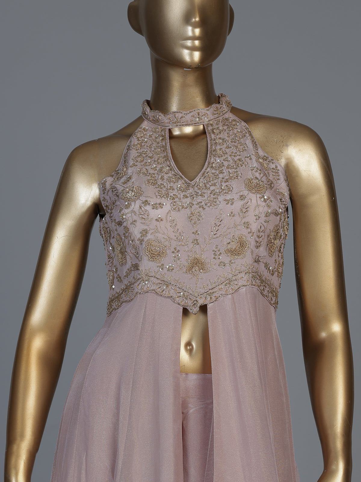 Pastel pink chinon silk anarkali palazzo suit with dupatta