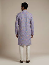 Lilac purple georgette silk mens kurta pajama with chikankari work
