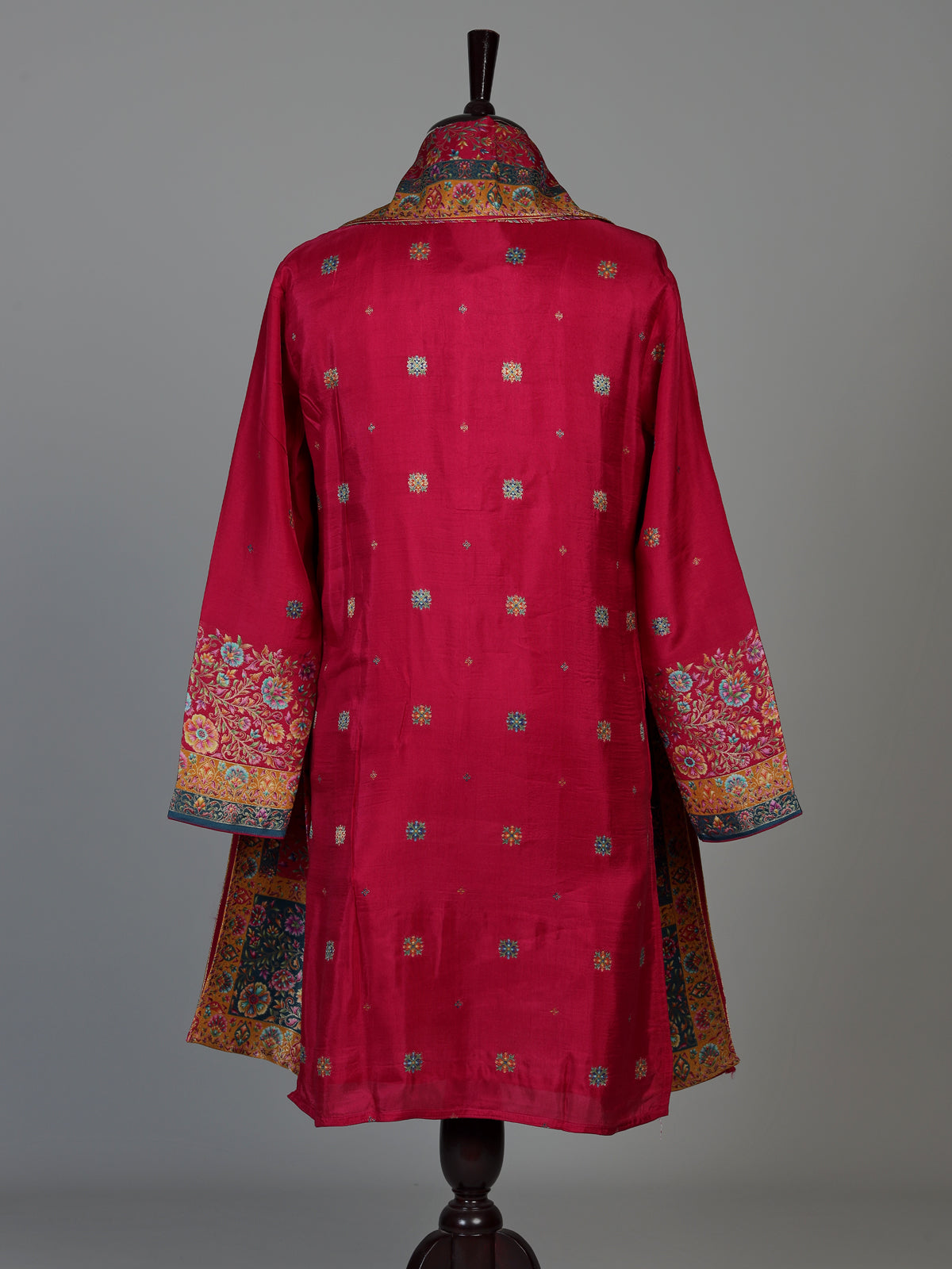 Hot pink silk mens kurta suit with kashmiri jamawar dupatta