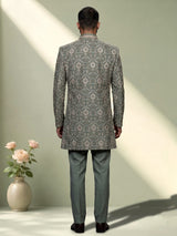 Sage green regal  mens  indo western open jacket with jharokha