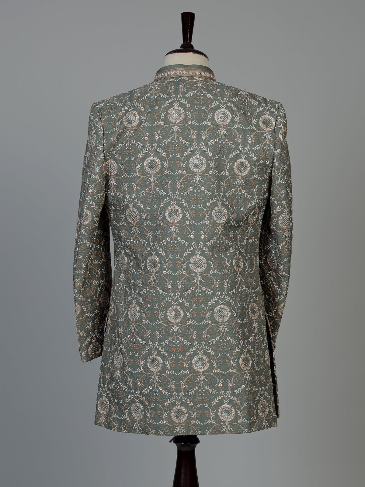 Sage green regal  mens  indo western open jacket with jharokha