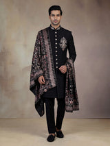 Black luxury  mens  indo western with kashmiri jamawar stole