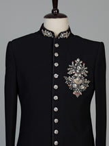 Black luxury  mens  indo western with kashmiri jamawar stole