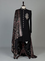 Black luxury  mens  indo western with kashmiri jamawar stole