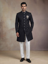 Black premium  mens  indo western with royal elephant brooch