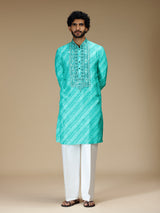 Blue leheriya printed silk blend kurta pajama
