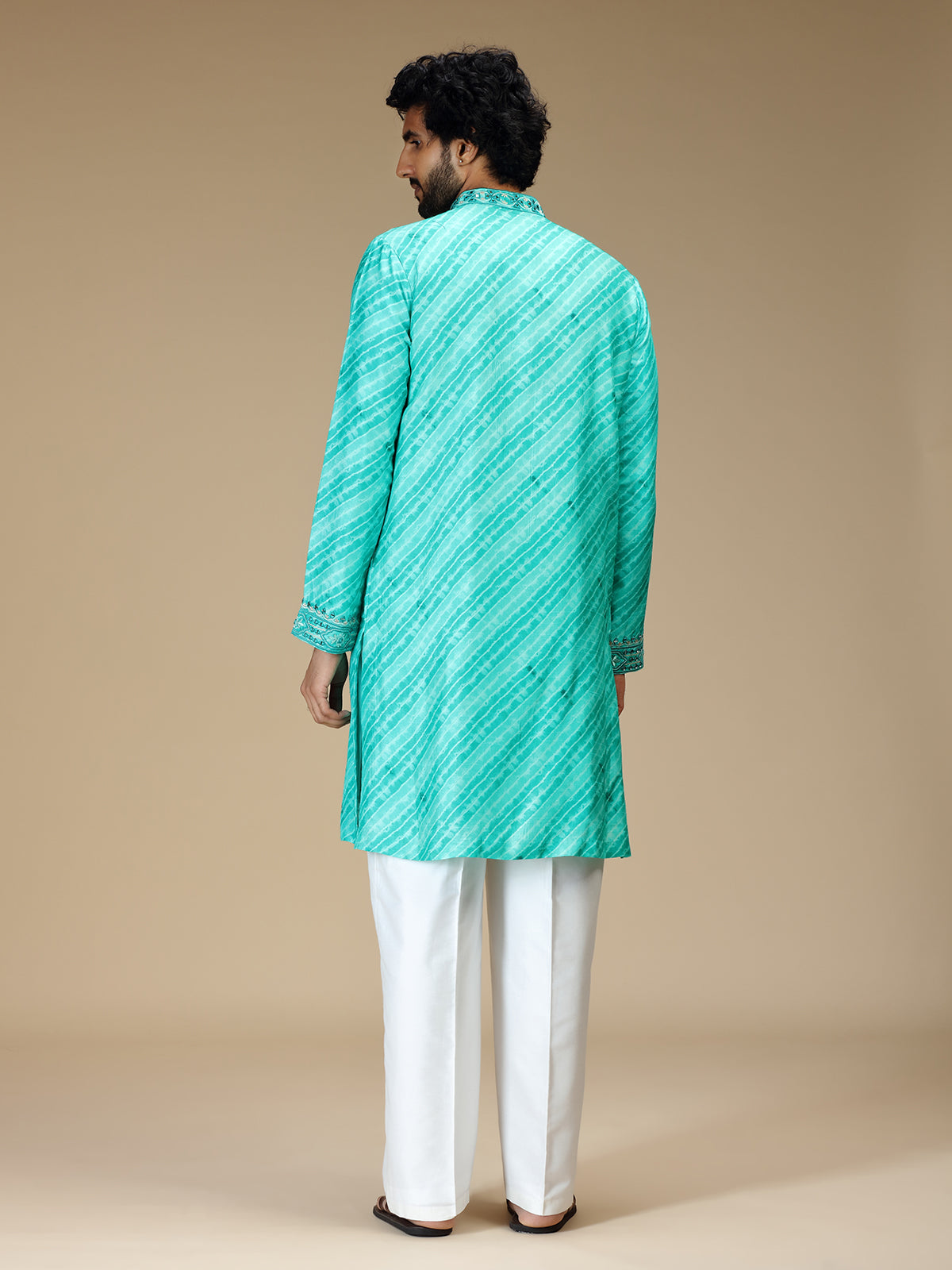 Blue leheriya printed silk blend kurta pajama