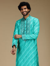 Blue leheriya printed silk blend kurta pajama