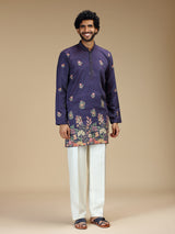 Royal purple floral embroidered mens kurta pajama