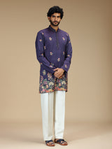 Royal purple floral embroidered mens kurta pajama