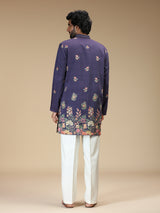 Royal purple floral embroidered mens kurta pajama