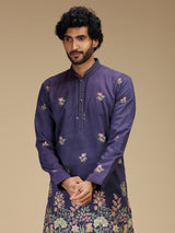 Royal purple floral embroidered mens kurta pajama