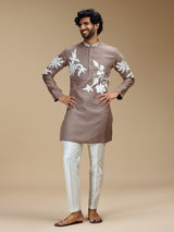 Dusty brown botanical patchwork linen kurta pajama