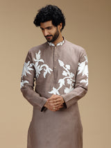 Dusty brown botanical patchwork linen kurta pajama