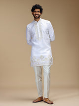 Off white patchwork linen mens kurta pajama