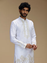 Off white patchwork linen mens kurta pajama