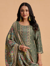 Moss green womens patola print pant suit